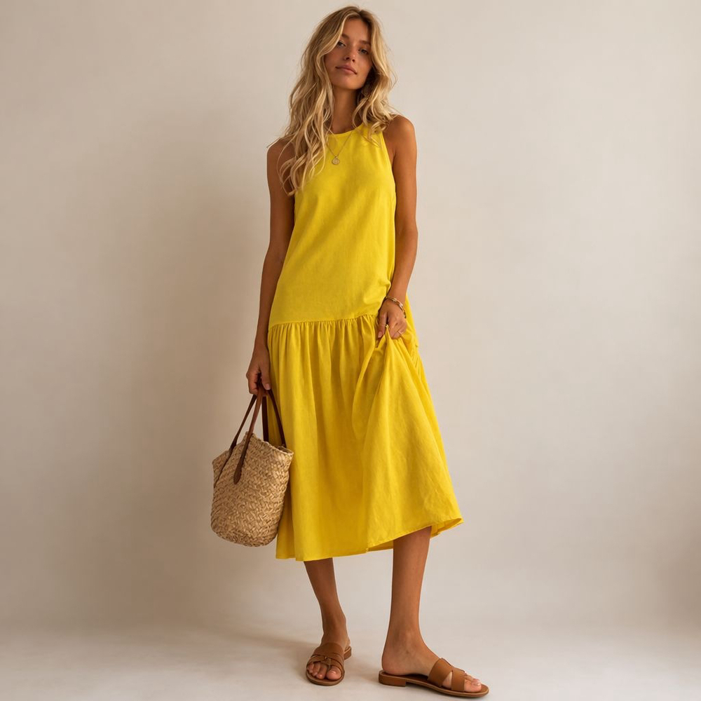 Anthropologie Yellow Drop Waist Relaxed Midi Dress XS